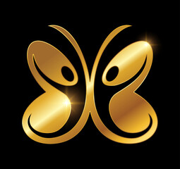 Golden Butterfly People Logo Vector Icon