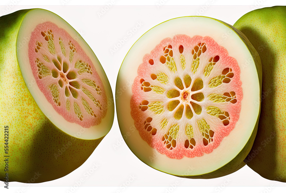 Poster slices of guava fruit, with clipping path and complete depth of field, isolated on white backdrop. l