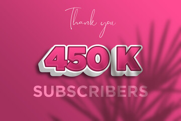 450 K  subscribers celebration greeting banner with Pink 3D  Design