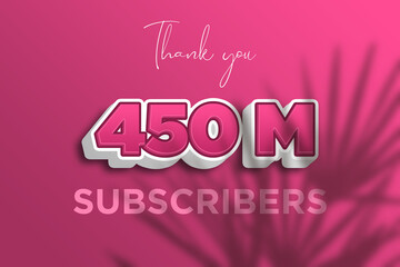 450 Million  subscribers celebration greeting banner with Pink 3D  Design