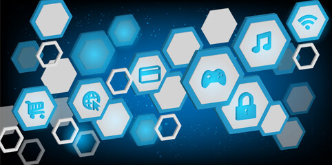 Hexagon science security Electronic for safety with  hologram vector concept for future technology element background business screen