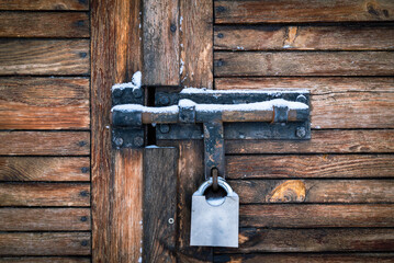 Old painted door. Wood texture.