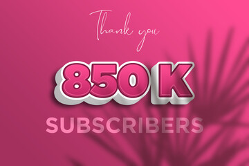 850 K  subscribers celebration greeting banner with Pink 3D  Design