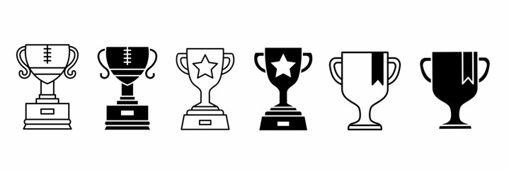 Trophies icon. Trophy black and white icon set. Stock vector.