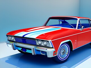 Obraz na płótnie Canvas Generative AI,close-up of red toy car on blue background