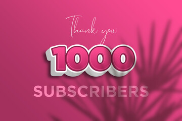 1000 subscribers celebration greeting banner with Pink 3D  Design