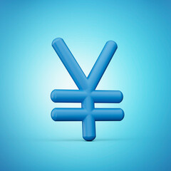 Yen symbol blue and white 3d icon isolated 3d illustration