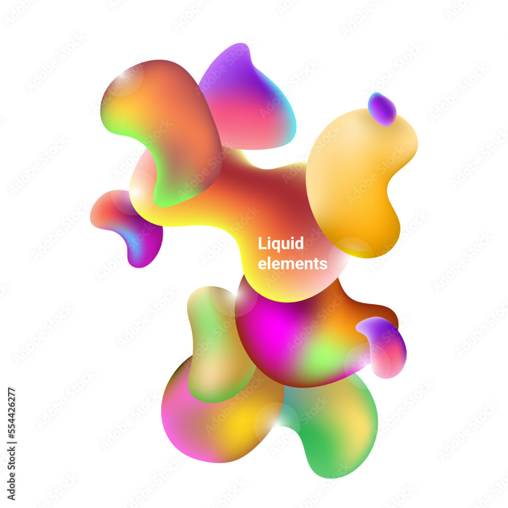 Poster gradient shapes composition. abstract 3d liquid elements, bright colorful background. graphic neon l