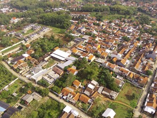 Abstract Defocused Blurred Background A bird's eye view of a high-density neighborhood in the Cikancung area - Indonesia. Not Focus