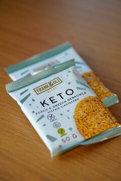 Frank And Oli brand cookies with coconut flakes and cashew nuts.