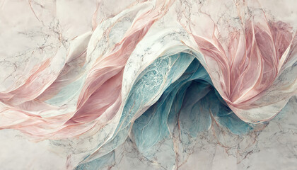 Abstract luxury marble background. Digital art marbling texture. Soft pastel pink and mint green colors. AI