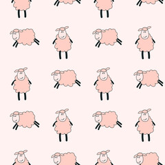 Obraz premium seamless pattern with funny pink sheeps