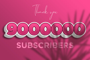 9000000 subscribers celebration greeting banner with Pink 3D  Design