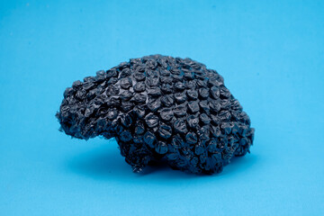 Black bubble wrap texture isolated on blue background. Packaging