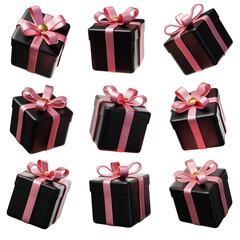 set of colorful gift boxes with bows