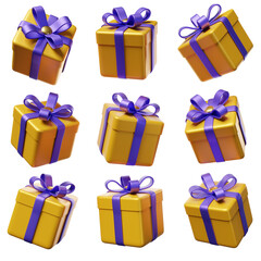 set of colorful gift boxes with bows