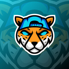 vector graphics illustration of a caped cheetah in esport logo style. perfect for game team or product logo