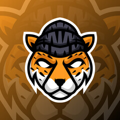 vector graphics illustration of a beanie cheetah in esport logo style. perfect for game team or product logo