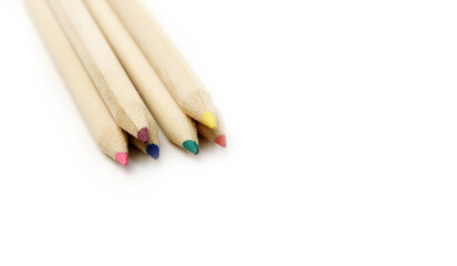 Different multicolor pencils isolated on white background. Copy Space