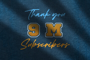 9 Million  subscribers celebration greeting banner with Embroidery Design