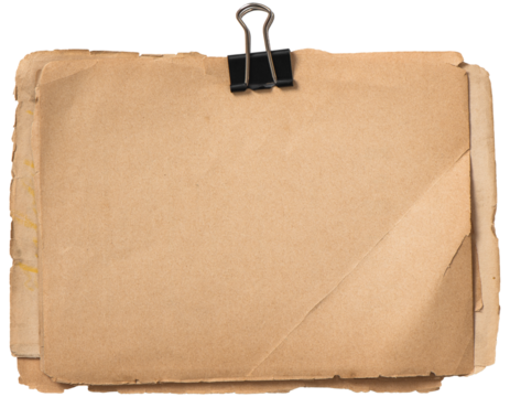 PNG old paper sheets with metal clip isolated