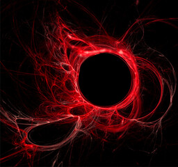 space fantasy illustration of red planetary system on dark space background, art, design