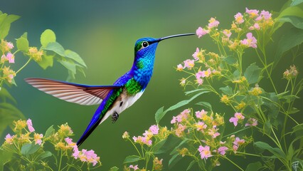 Generative AI,close-up of hummingbird pollinating on flower