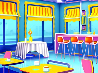 Generative AI,empty chairs and tables in restaurant