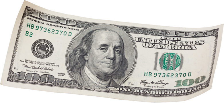 Dollar banknote isolated on white background. Ideal content for creating business concepts, economic and financial news.