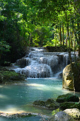 Erawan beautiful waterfall in Kanchanaburi Thailand - 554431632