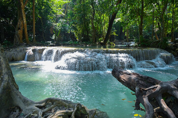 Erawan beautiful waterfall in Kanchanaburi Thailand - 554431634
