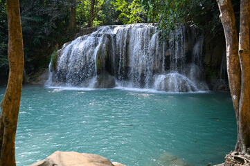 Erawan beautiful waterfall in Kanchanaburi Thailand - 554431646