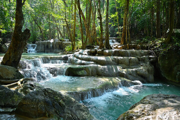 Erawan beautiful waterfall in Kanchanaburi Thailand - 554431681