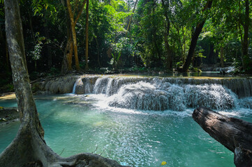 Erawan beautiful waterfall in Kanchanaburi Thailand - 554431686