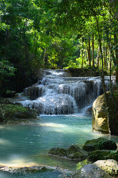 Erawan beautiful waterfall in Kanchanaburi Thailand