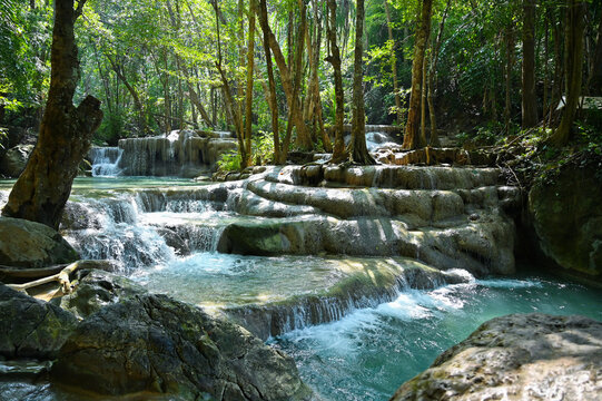 Erawan beautiful waterfall in Kanchanaburi Thailand