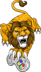 Lion Gamer Video Game Animal Sports Team Mascot
