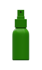 mock up of green plastic spray can ON ISOLATED WHITE, 3D RENDERING OF SPRAY BOTTLE PNG TRANSPARENT BACKGROUND