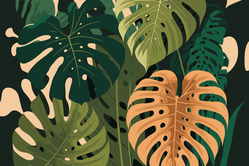 monstera leaves Tropical jungle plant nature floral background - obrazy, fototapety, plakaty