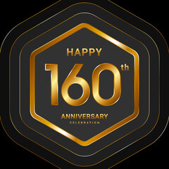 160th Anniversary. Golden Anniversary With Hexagon Style For Celebration Event. Logo Vector Illustration