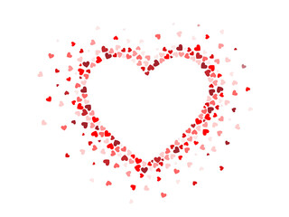 Frame of small scattered hearts, confetti heart, valentine. Place for text.
