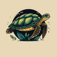 cute Turtle logo mascot icon sea animal character illustration in vector