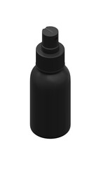 mock up of black plastic spray can ON ISOLATED WHITE, 3D RENDERING OF SPRAY BOTTLE PNG TRANSPARENT BACKGROUND