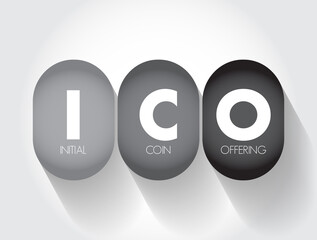 ICO Initial Coin Offering - type of funding using cryptocurrencies, acronym text concept background