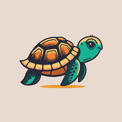 cute Turtle logo mascot icon sea animal character illustration in vector