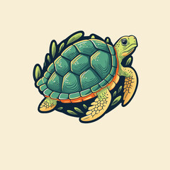 cute Turtle logo mascot icon sea animal character illustration in vector