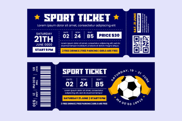 Football tournament sport event ticket vouchers design template easy to customize - obrazy, fototapety, plakaty