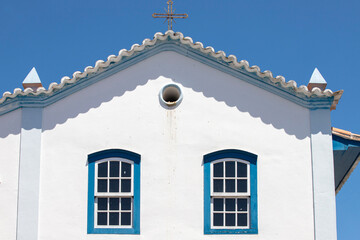Facade of Our Lady of Mercy chapel in Sao Luiz do Paraitinga, colonial city in Sao Paulo state,...