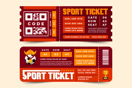 Football tournament sport event ticket vouchers design template easy to customize