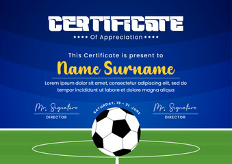 Football tournament sport event certificate design template easy to customize